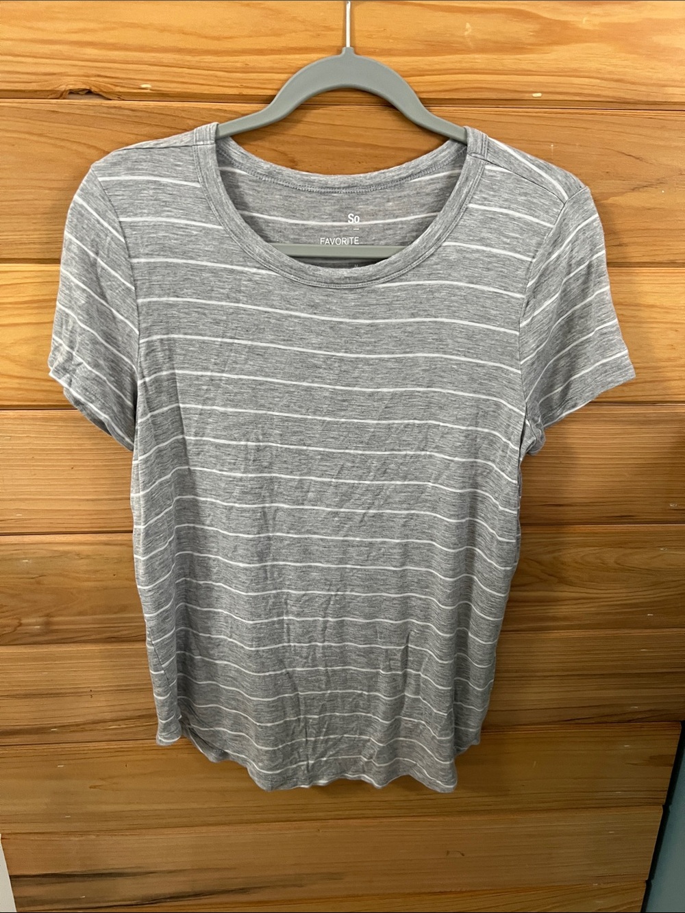 SO Gray & White Striped Short Sleeve Crew Tee